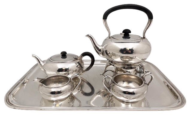 McAuliffe & Handley Sterling Silver 4-Piece Tea Service in Arts & Crafts Style with Tray