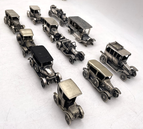 Italian Silver Set of Rare and High Quality 11 Miniature Cars/ Automobiles