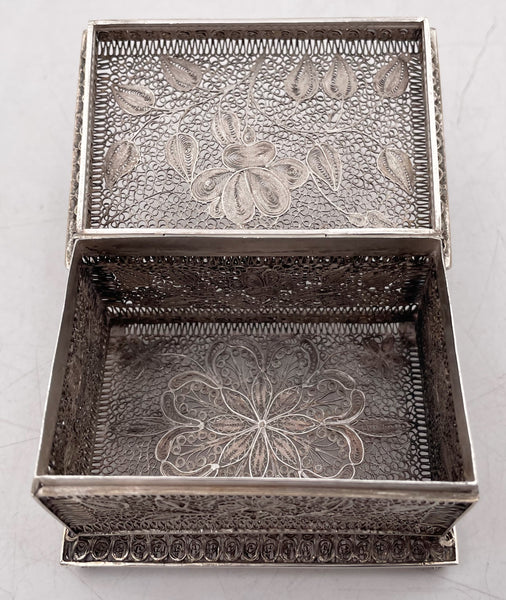 Filigree Early 20th Century Silver Box with Floral Motifs