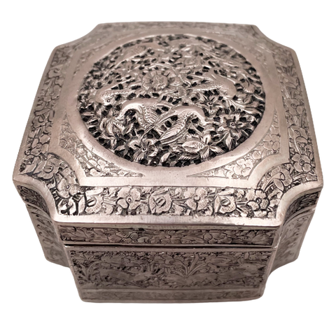 Chinese Silver Box with Bird and Floral Motifs