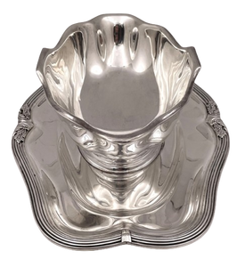 Emile Puiforcat French Sterling Silver Gravy Sauce Boat & Underplate in Art Deco Style