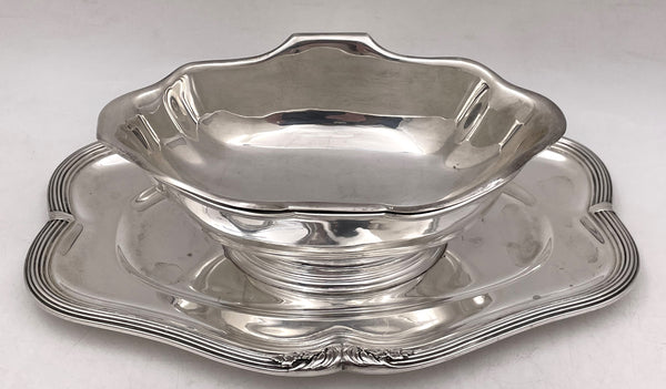 Emile Puiforcat French Sterling Silver Gravy Sauce Boat & Underplate in Art Deco Style