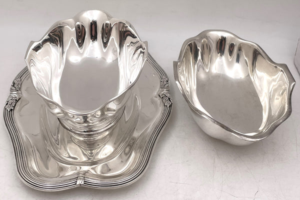 Emile Puiforcat French Sterling Silver Gravy Sauce Boat & Underplate in Art Deco Style
