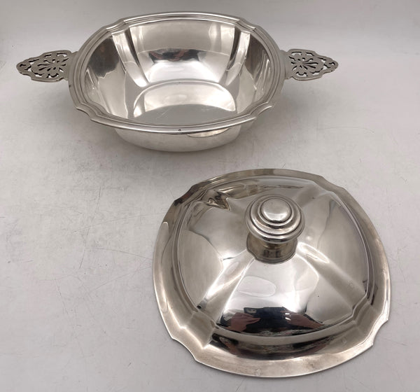 Christofle French Sterling Silver Two-Handled Covered Dish Bowl / Tureen in Art Deco Style