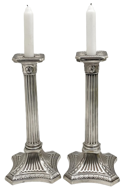 Gorham Pair of Sterling Silver 1894 Tall Corinthian Column Candlesticks / Shabbos Sticks