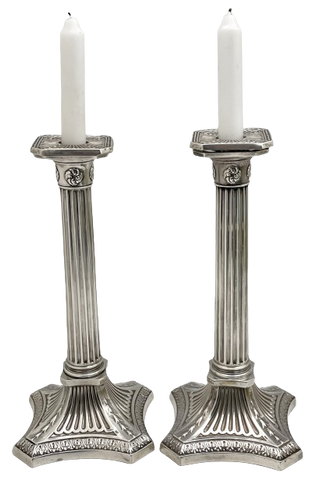 Gorham Pair of Sterling Silver 1894 Tall Corinthian Column Candlesticks / Shabbos Sticks