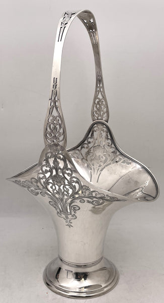 Gorham Sterling Silver 1915 Basket Bowl in Art Nouveau Style with Pierced Motifs