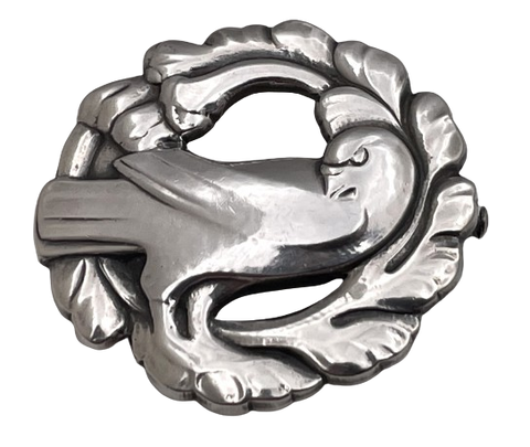 Georg Jensen Sterling Silver Hammered Brooch #165 with Bird from 1930s