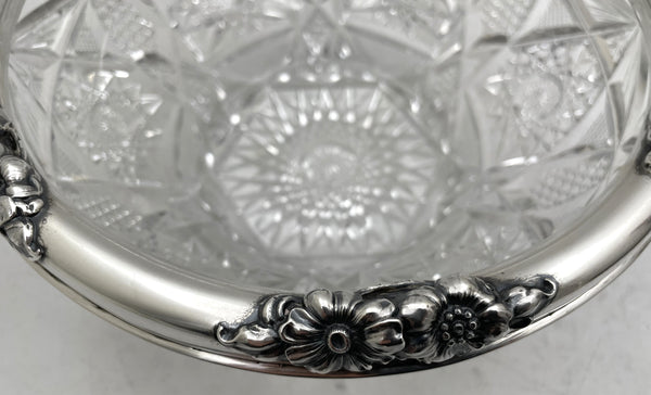 Gorham Sterling Silver Cut Glass 1903 Bowl in Art Nouveau Style