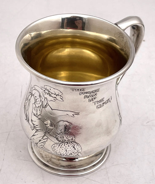 Tiffany & Co. Sterling Silver 1908 Child Mug the Mouse Ran Up the Clock