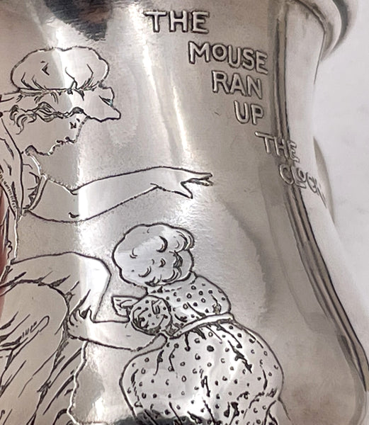 Tiffany & Co. Sterling Silver 1908 Child Mug the Mouse Ran Up the Clock