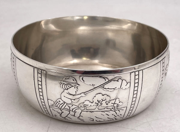 Tiffany & Co. Sterling Silver Child Bowl & Underplate with Boys Playing Sports