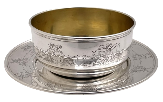 Gorham Gilt Sterling Silver 1927 Child Bowl & Underplate with Children Motifs