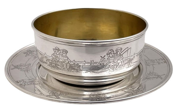 Gorham Gilt Sterling Silver 1927 Child Bowl & Underplate with Children Motifs