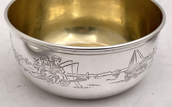 Gorham Gilt Sterling Silver 1927 Child Bowl & Underplate with Children Motifs