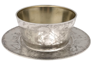 F. Smith Sterling Silver Child Bowl & Underplate with Embossed Animal Motifs