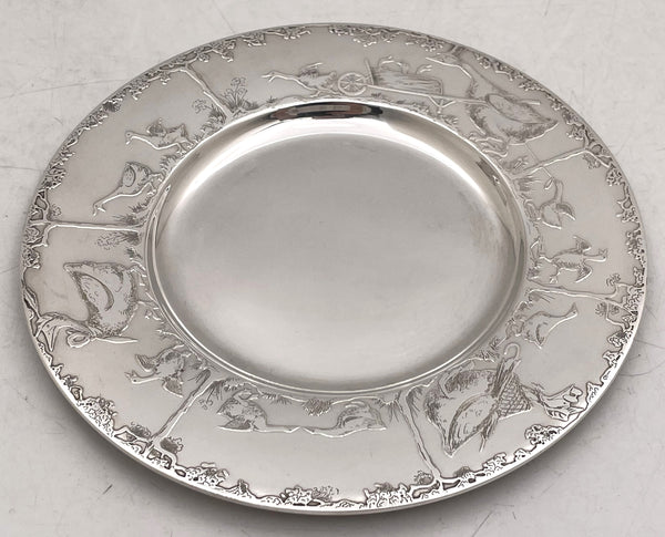 F. Smith Sterling Silver Child Bowl & Underplate with Embossed Animal Motifs