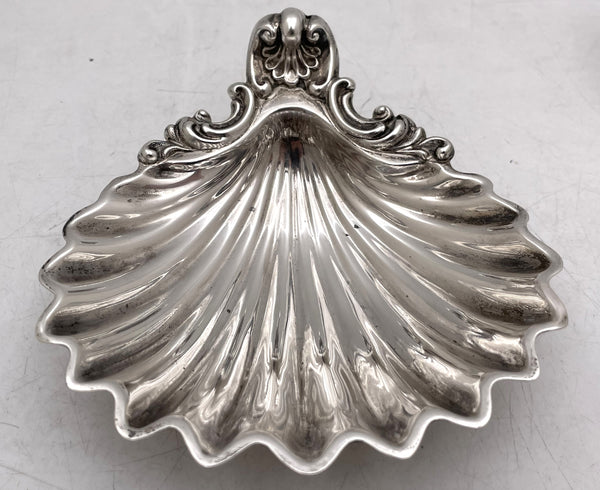 Wilkinson Pair of English Sterling Silver 1872 Victorian Shell Dishes on Snail Legs