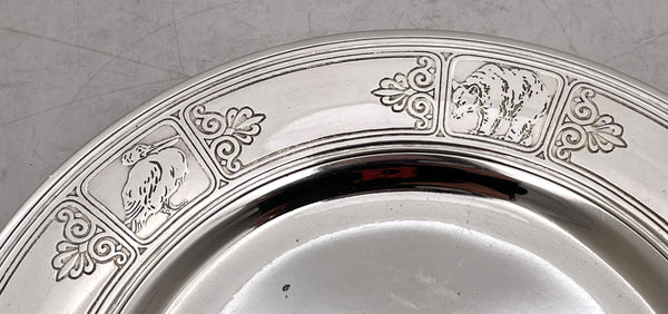 Tiffany & Co. Sterling Silver 1927 Child's Plate / Dish with Animal Motifs