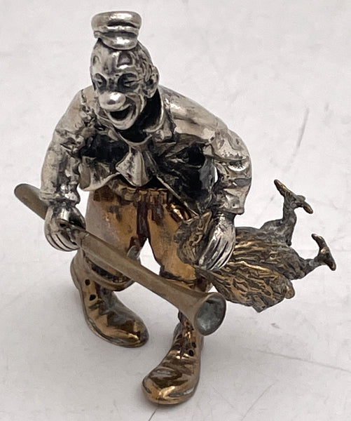 Italian Silver & Mixed Metal Set of 3 Realistic Circus Clowns from Mid-20th Century