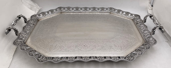 Martin Hall & Co. 1888 Sterling Silver Victorian Large Gallery Tray