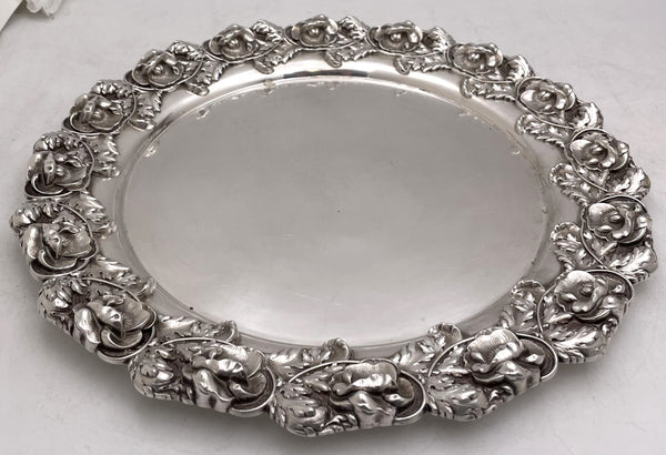 Whiting Round Sterling Silver Tray / Platter in Art Nouveau Style