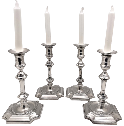 Crichton & Co. Set of 4 English Sterling Silver 1924 Candlesticks in Art Deco Style