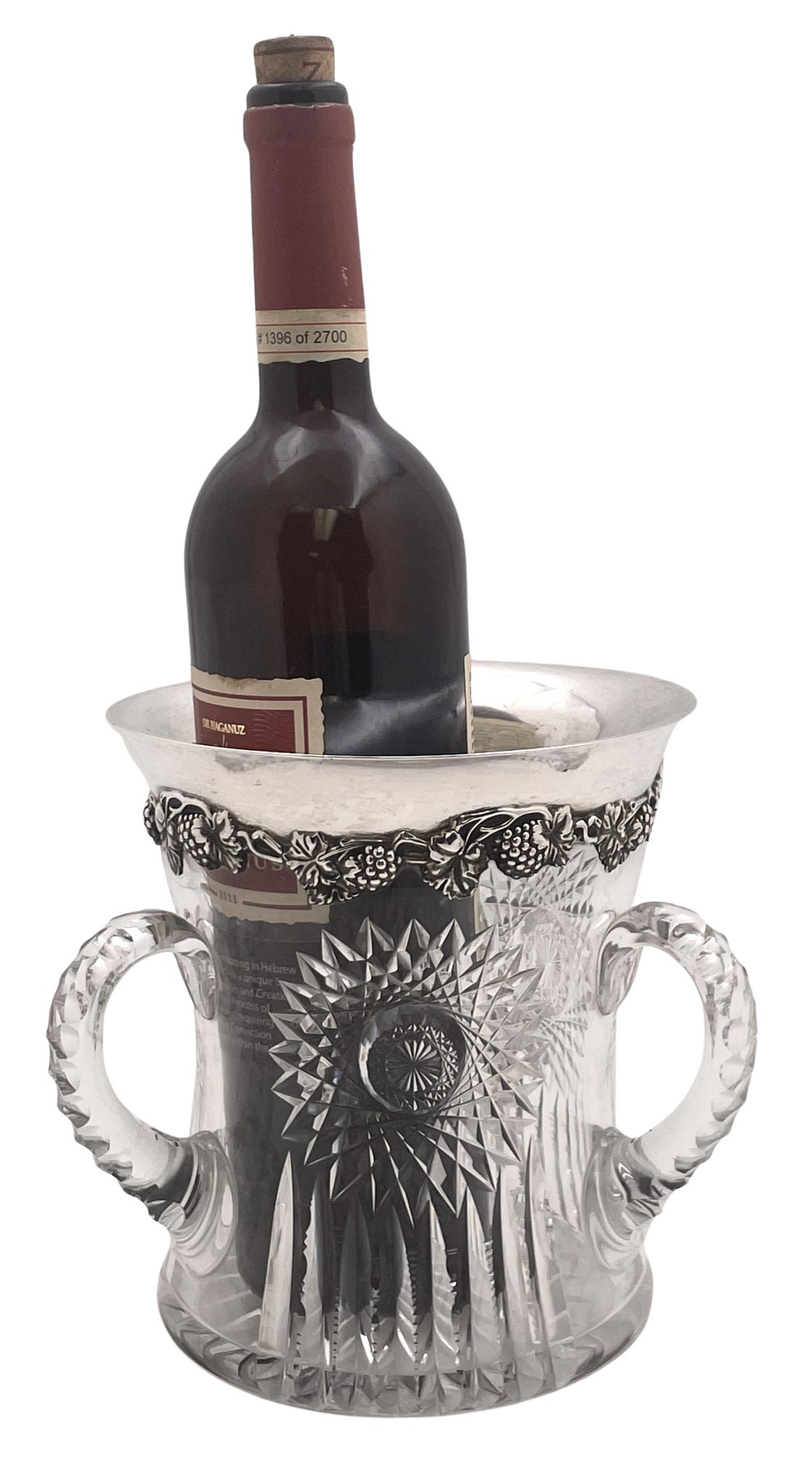 Sterling Silver & Cut Glass Wine Cooler Loving Cup in Art Nouveau Style from Early 20th Century