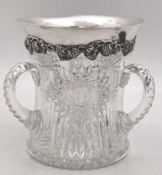 Sterling Silver & Cut Glass Wine Cooler Loving Cup in Art Nouveau Style from Early 20th Century