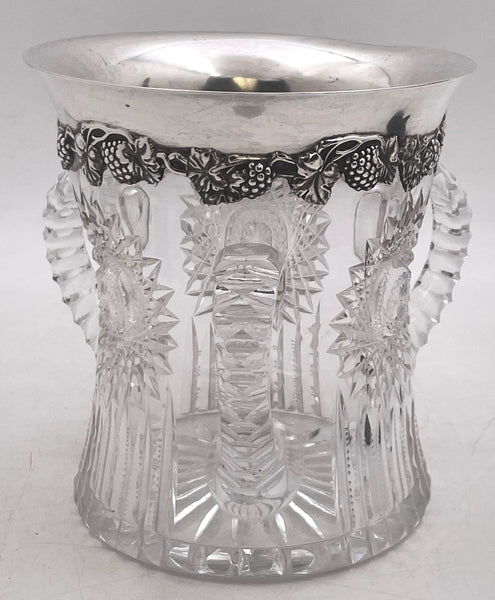 Sterling Silver & Cut Glass Wine Cooler Loving Cup in Art Nouveau Style from Early 20th Century