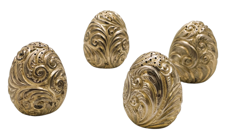 Set of 4 Cottle Gilt Sterling Silver Egg-Shaped Salt & Pepper Shakers from Late 19th/ Early 20th Century