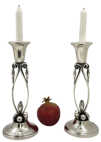 Pair of Sterling Silver Shabbat Candlesticks in Georg Jensen Mid-Century Modern Style