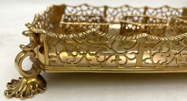 English Gilt Sterling Silver 1844 Victorian Inkstand with 2 Inkwells