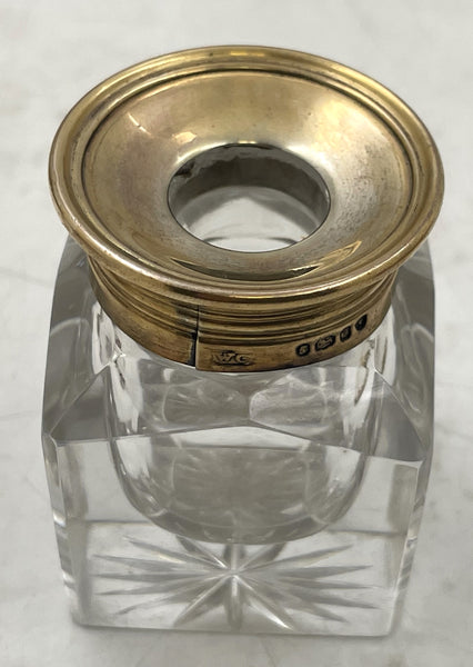 English Gilt Sterling Silver 1844 Victorian Inkstand with 2 Inkwells