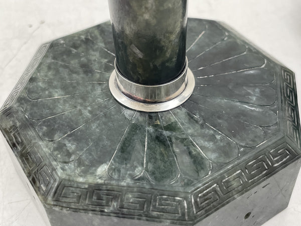 Pair of Yamanaka Rare Spanish Jade and Sterling Silver Candlesticks