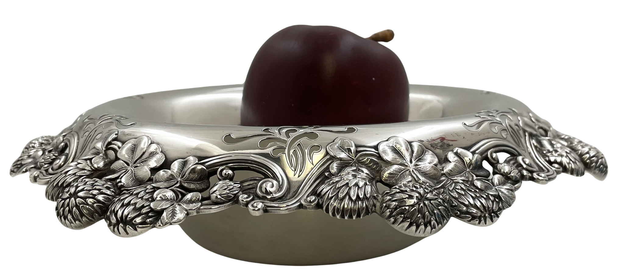 Tiffany & Co. Sterling Silver 1903 Clover Bowl in Art Nouveau Style with Rare Pierced Rim