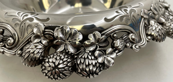 Tiffany & Co. Sterling Silver 1903 Clover Bowl in Art Nouveau Style with Rare Pierced Rim