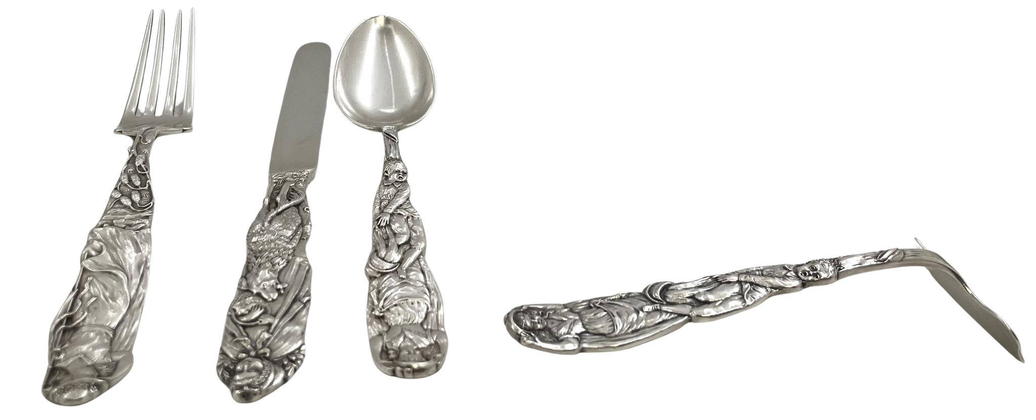 Tiffany & Co. Sterling Silver 4-Piece Child Set in Nursery Rhyme Pattern