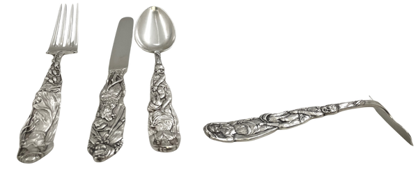 Tiffany & Co. Sterling Silver 4-Piece Child Set in Nursery Rhyme Pattern