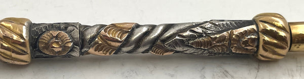 Argentinian Silver and 18K Gold Inlaid Mate Cup with Straw