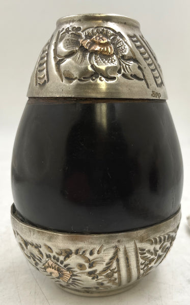 Argentinian Silver and 18K Gold Inlaid Mate Cup with Straw