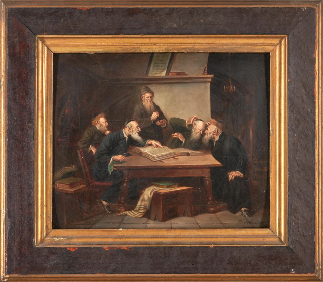 Bernd Werner Rabbis Learning Oil Painting from Late 19th/ Early 20th Century