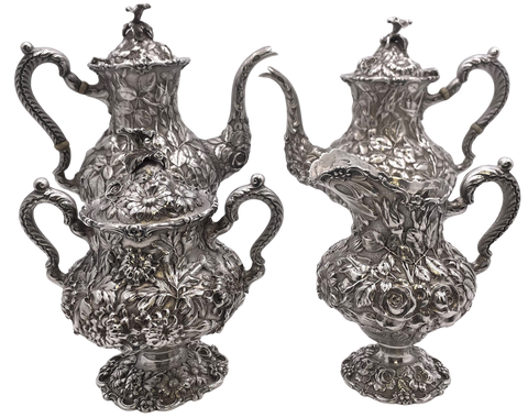 Stieff Sterling Silver 4-Piece Tea & Coffee Set in Repousse Pattern #1100