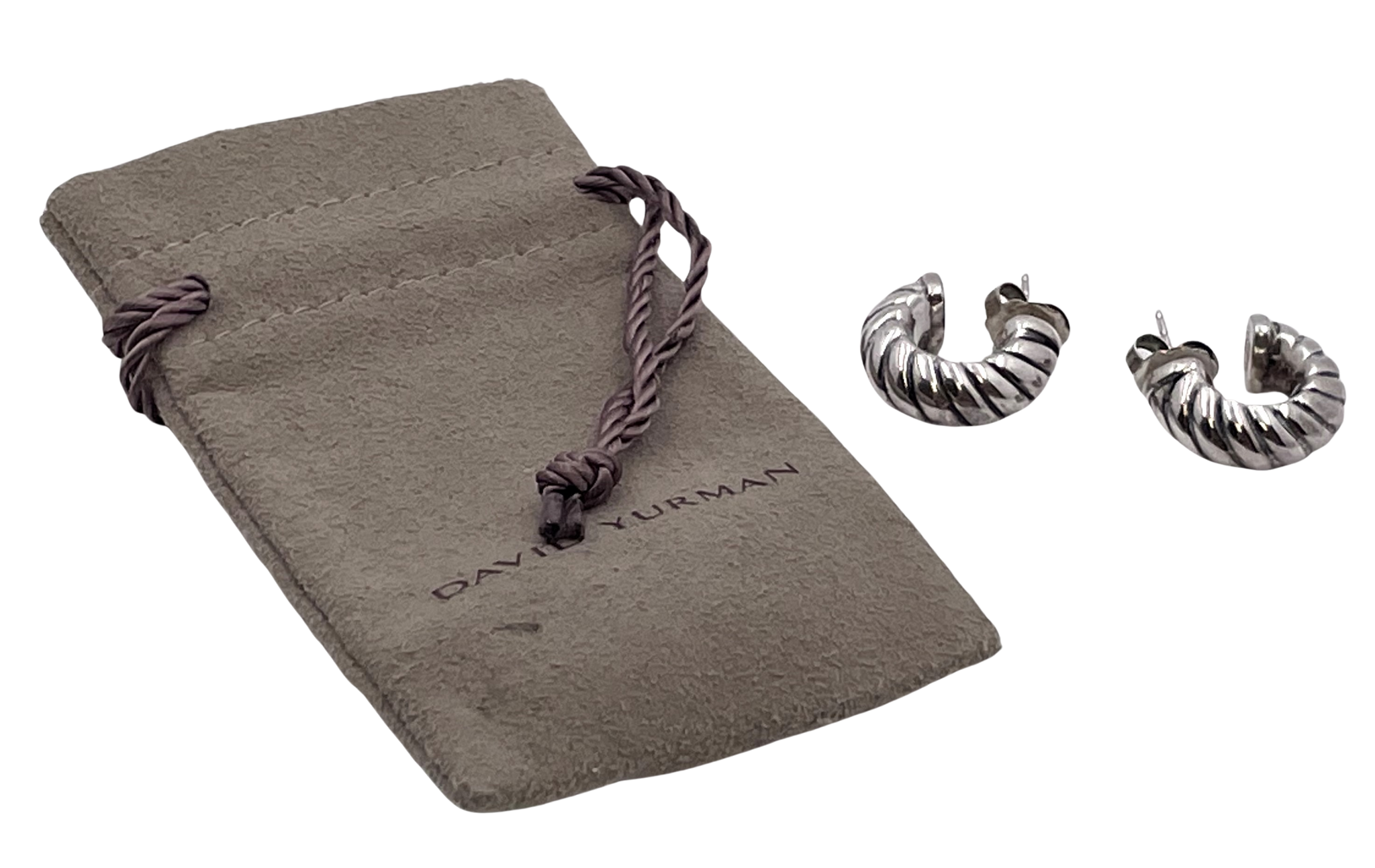 Pair of David Yurman Sterling Silver Sculpted Cable Earrings in Original Pouch