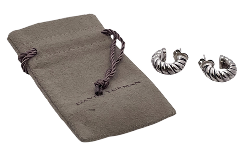 Pair of David Yurman Sterling Silver Sculpted Cable Earrings in Original Pouch