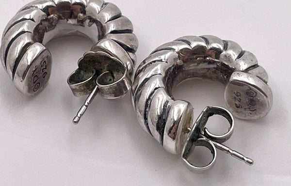 Pair of David Yurman Sterling Silver Sculpted Cable Earrings in Original Pouch