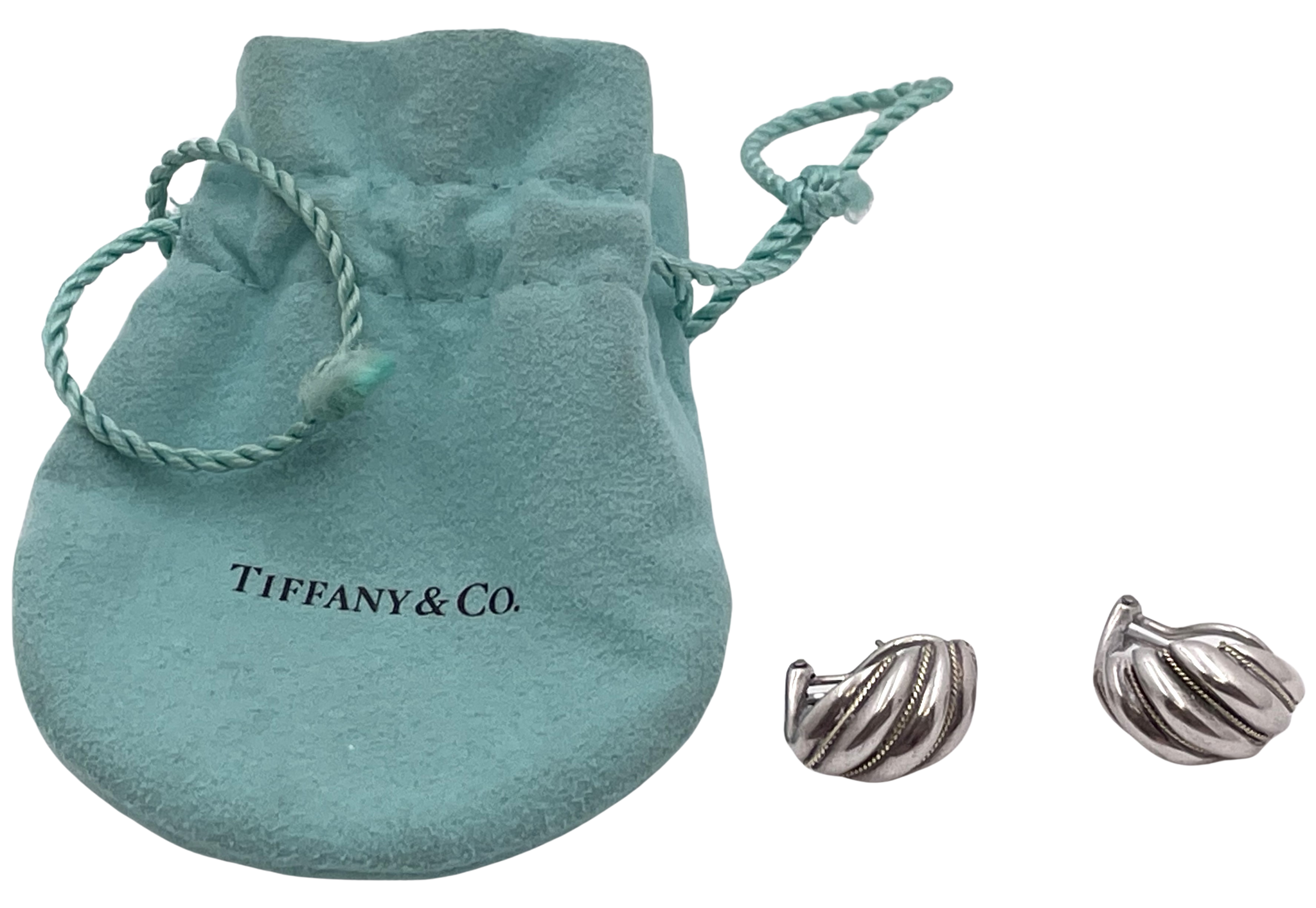 Pair of Tiffany & Co. Sterling Silver & Yellow Gold Shell Earrings in Original Pouch