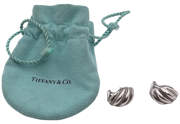 Pair of Tiffany & Co. Sterling Silver & Yellow Gold Shell Earrings in Original Pouch