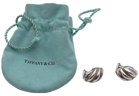 Pair of Tiffany & Co. Sterling Silver & Yellow Gold Shell Earrings in Original Pouch