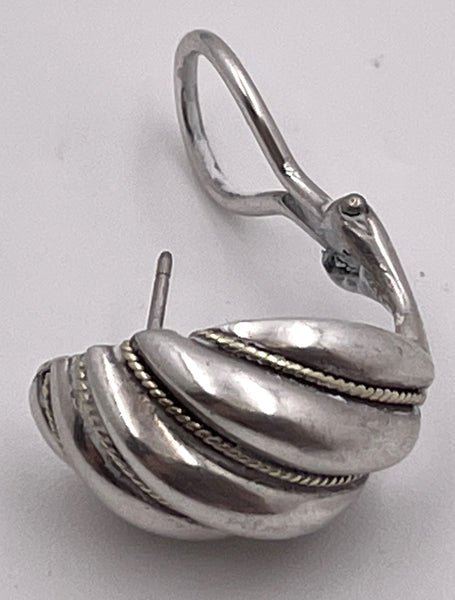 Pair of Tiffany & Co. Sterling Silver & Yellow Gold Shell Earrings in Original Pouch